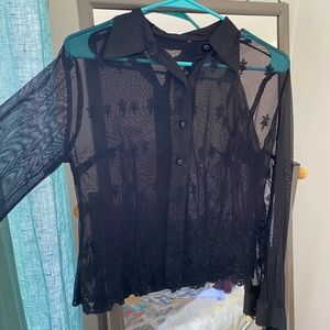 Vintage black lace button up
